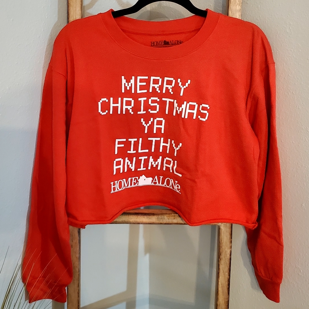 Home Alone Red Cropped Christmas Top Crewneck Sweatshirt | XL
